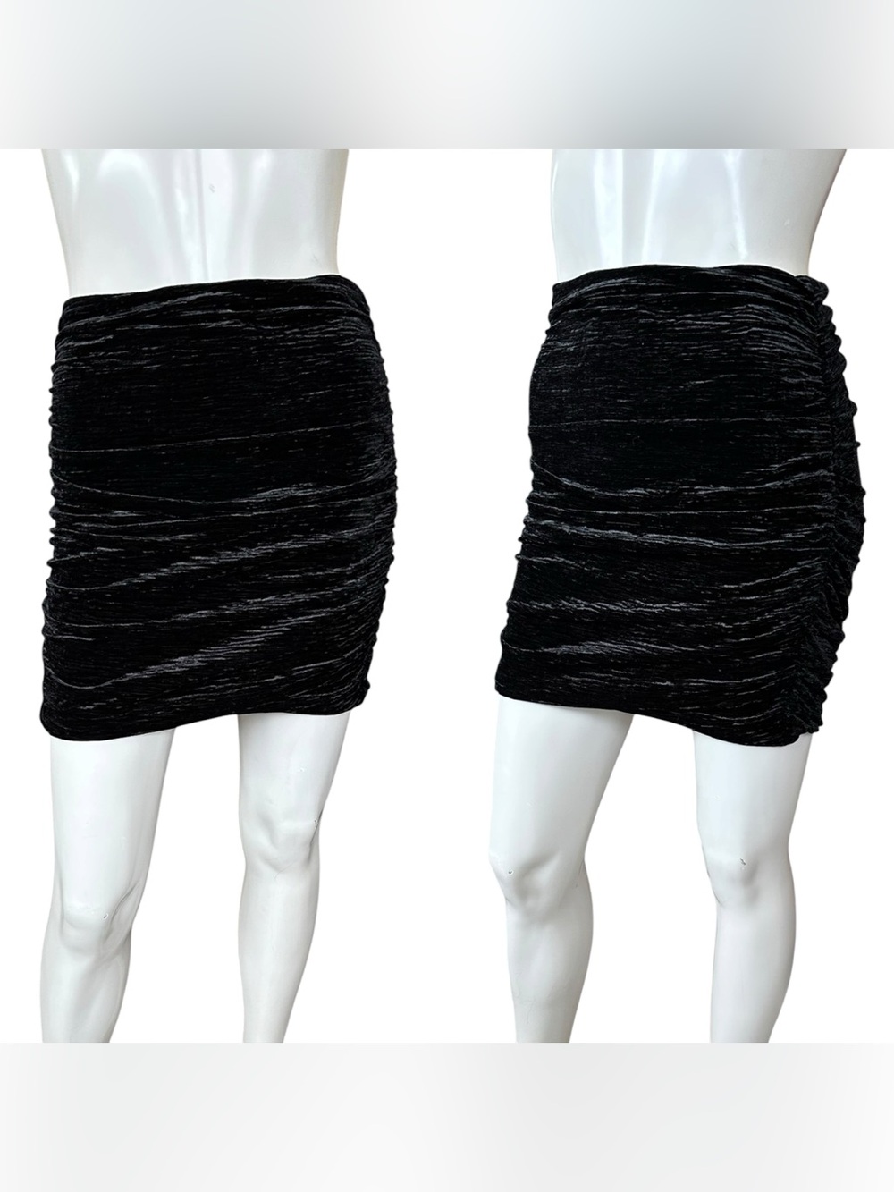 NWT Naked Wardrobe Black Crushed Velvet Side Ruched Bodycon Mini Skirt Small